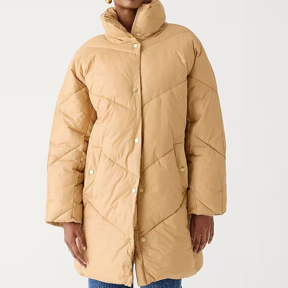 J. Crew Villa Shiny Puffer Coat Made with PrimaLoft in Sand Castle Size S NWT - Picture 4 of 15